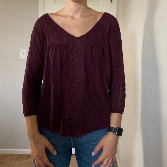 American Eagle Outfitters Tops - 3/$12 Maroon boho wide neck shirt